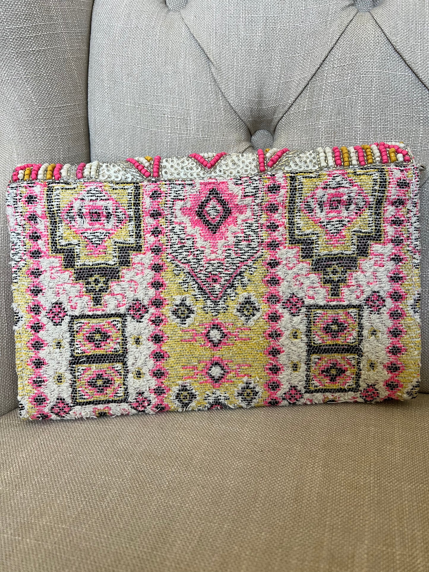 Pink Aztec Embellished Clutch